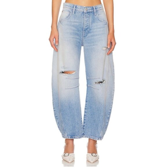 We The Free Denim - Free People Good Luck Barrel Jeans 26 Ultra Light Wash Denim Distressed NEW